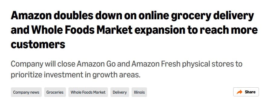 Amazon Go store following Amazon's announcement that the format would close